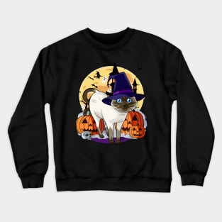 Siamese Cat Cute Witch Halloween Pumpkin Crewneck Sweatshirt